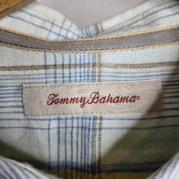 TOMMY BAHAMA Men's Blue/Green Plaid Short Sleeve Button Front Shirt Size M - Picture 8 of 10